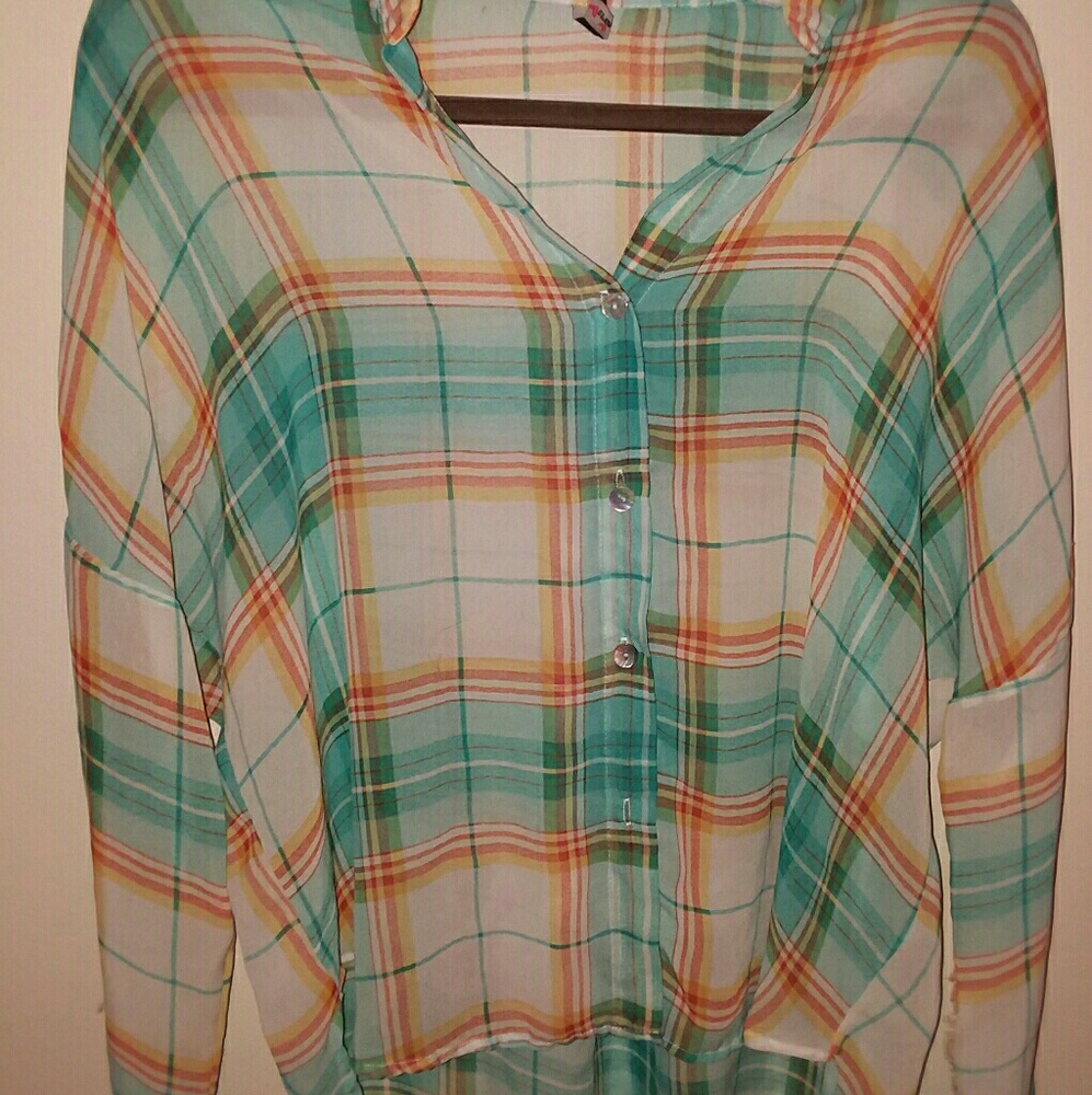 Sheer plaid long sleeve
